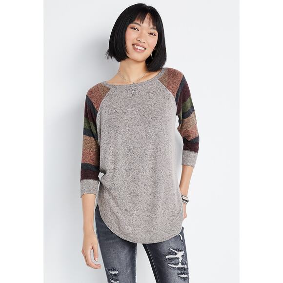 Maurices Gray Striped 3/4 Sleeve Pullover Sweater Women's Size Small - Picture 1 of 12